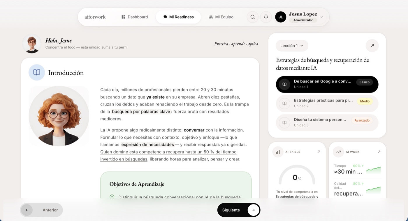 Unidad de formación premium con bloque de introducción, AI Skills y AI Work